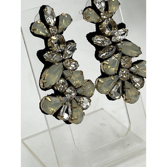 J. Crew Crystal Clear Opal Color Cluster Black Fabric-Backed Statement Earrings - Picture 7 of 16